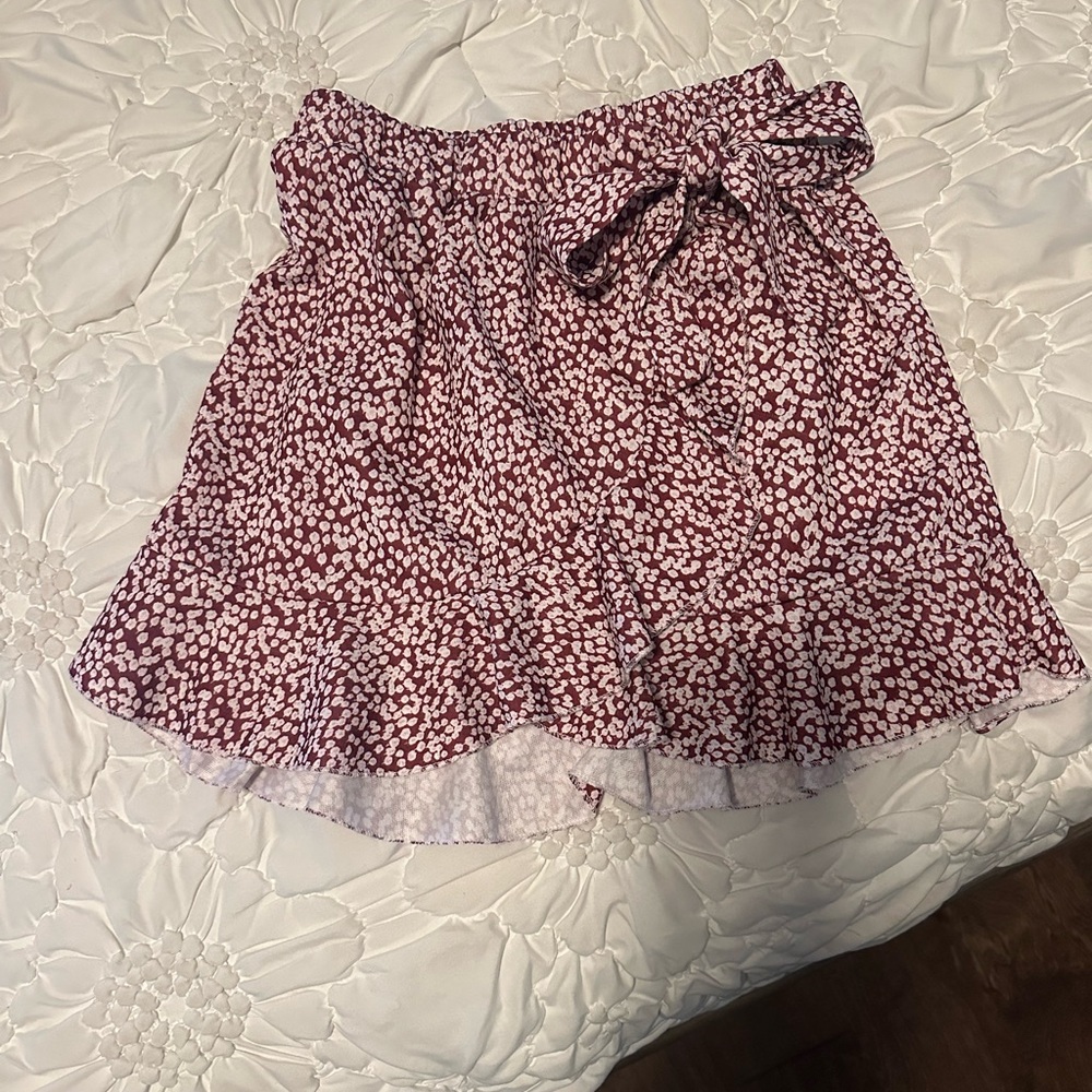 Red and White Tie Front Skater Mini Skirt